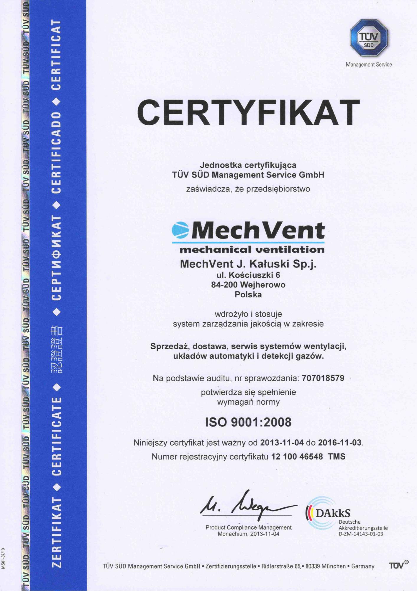 Certyfikat ISO MechVent
