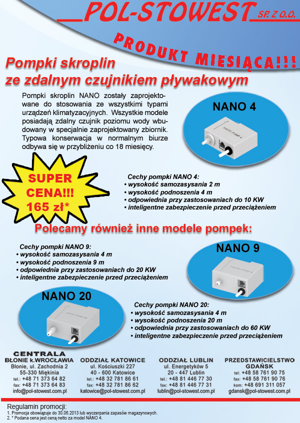 Pol-Stowest - pompki skroplin NANO - produkt miesiąca 