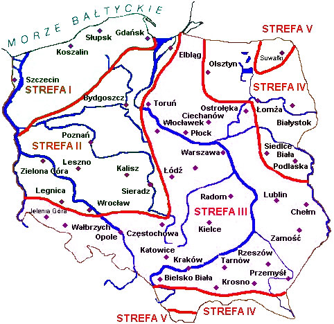 Mapa stref klimatycznych Polski